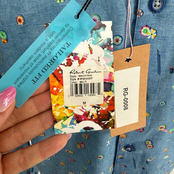 Robert Graham Woven Button Front Long Sleeve Shirt Beach Pass Aerial Resort M - Picture 4 of 9